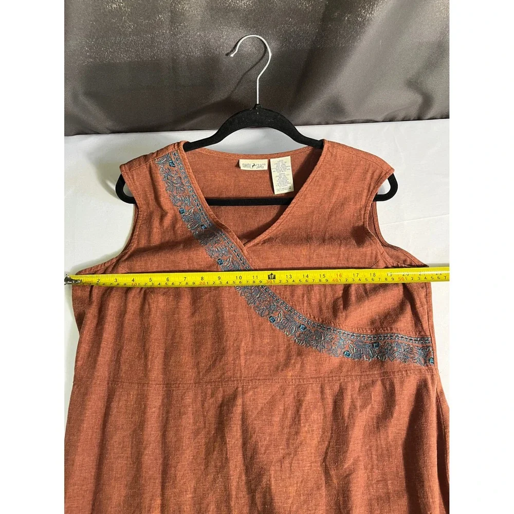 White Stag Linen‎ Blend Embroidered Midi Dress Rust Orange Sleeveless Large